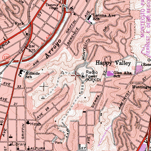 Topographic Map of KIIS-AM (Los Angeles), CA