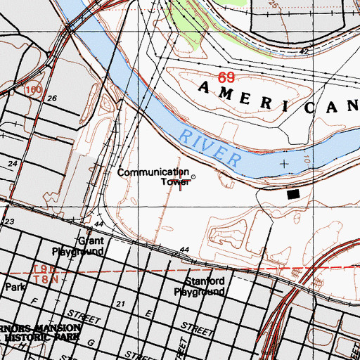 Topographic Map of KSAC-AM (Sacramento), CA