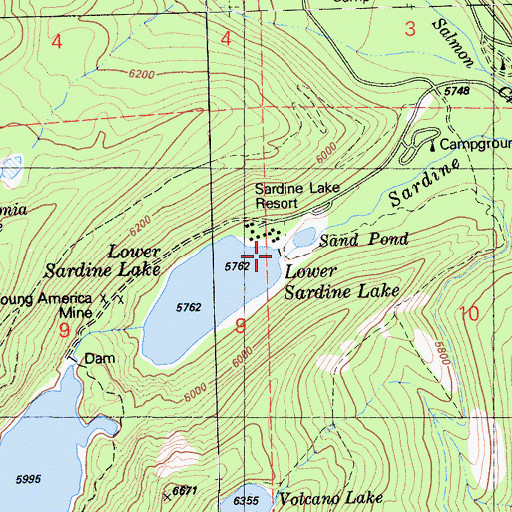 Topographic Map of Lower Sardine Lake 1-051 Dam, CA