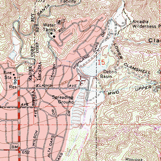 Topographic Map of Santa Anita Debris Dam, CA