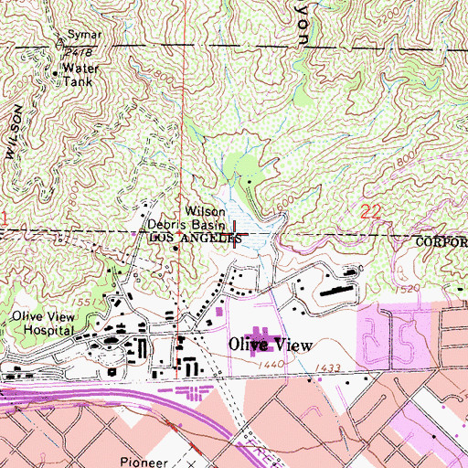 Topographic Map of Wilson Debris Dam, CA
