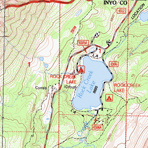 Topographic Map of Rock Creek Lake Campground, CA