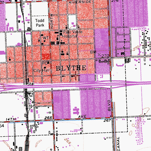 Topographic Map of KERU-FM (Blythe), CA