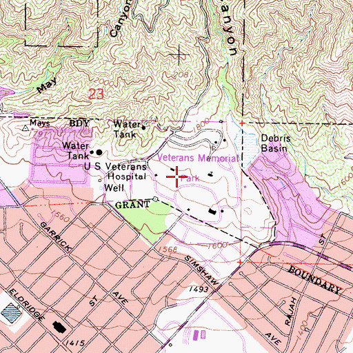 Topographic Map of Veterans Memorial Park, CA