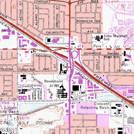 Topographic Map of Brookhurst, CA