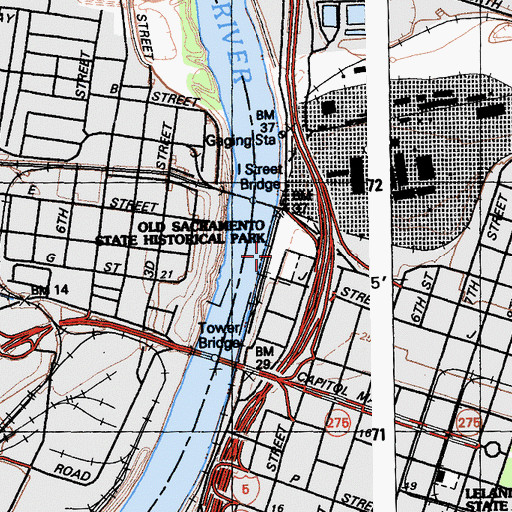 Topographic Map of Old Sacramento State Historic Park, CA