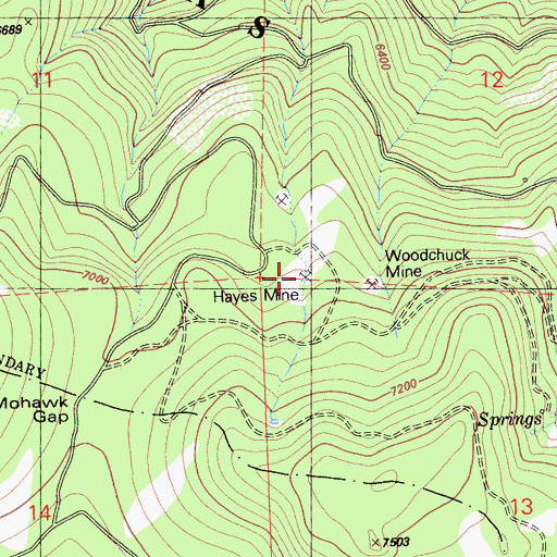 Topographic Map of Hayes Mine, CA