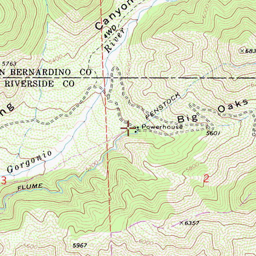 Topographic Map of Big Oaks Powerhouse, CA