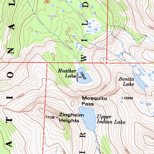 Topographic Map of Heather Lake, CA