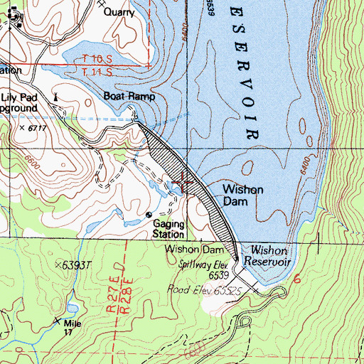 Topographic Map of Wishon Dam, CA