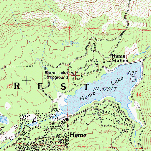 Topographic Map of Hume Lake Campground, CA