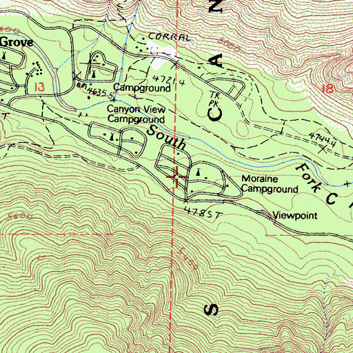 Topographic Map of Moraine Campground, CA