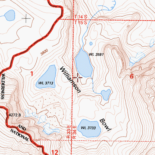 Topographic Map of Williamson Bowl, CA