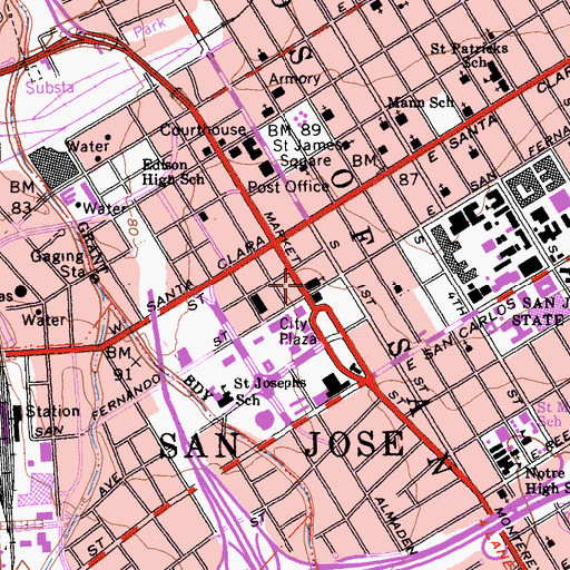 Topographic Map of Saint Josephs Roman Catholic Church, CA