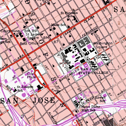 Topographic Map of Washington Square Hall, CA