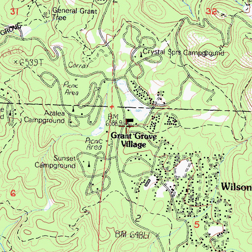 Topographic Map of Grant Grove Village, CA