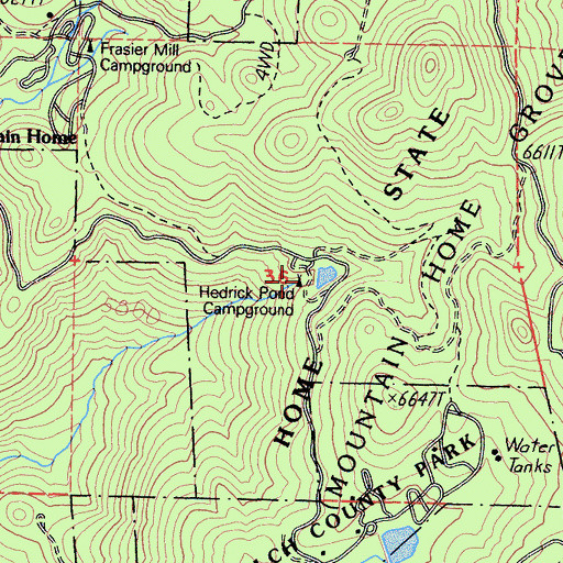 Topographic Map of Hedrick Pond Campground, CA
