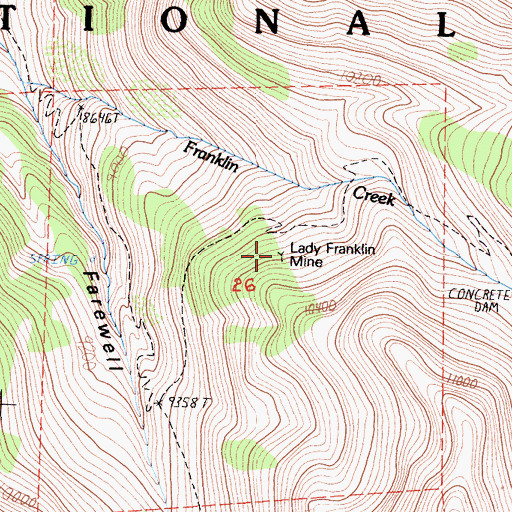 Topographic Map of Lady Franklin Mine, CA