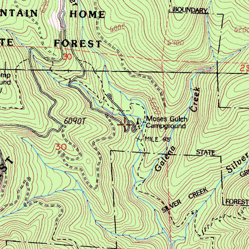 Topographic Map of Moses Gulch Campground, CA