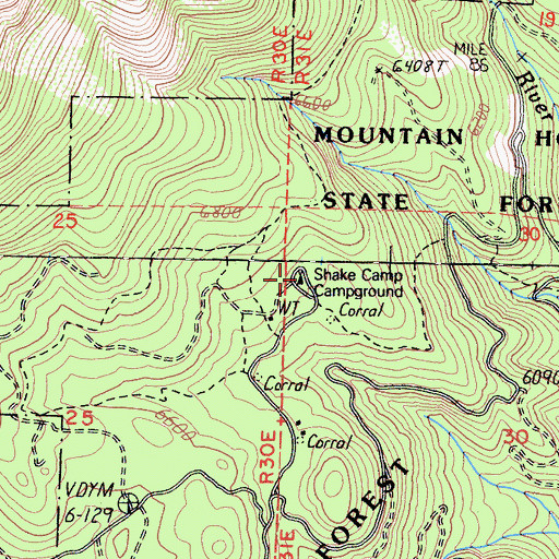Topographic Map of Shake Camp Campground, CA