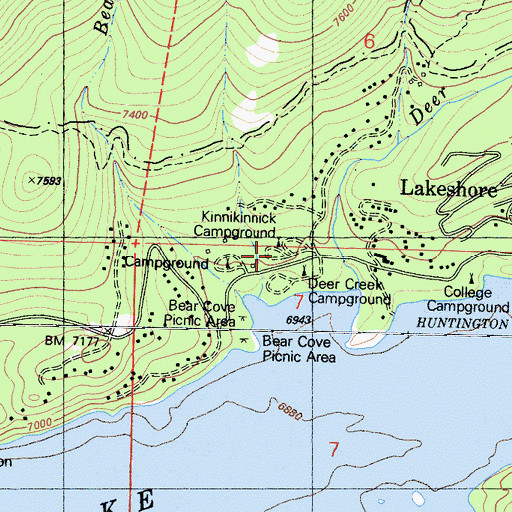 Topographic Map of Kinnikinnick Campground, CA