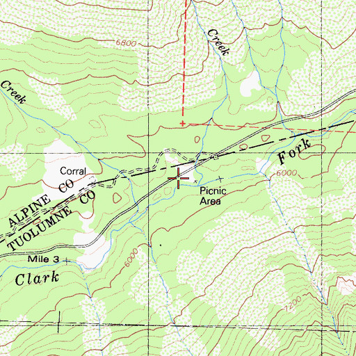 Topographic Map of Cottonwood Campground (historical), CA