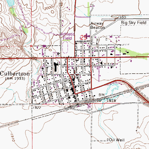 Topographic Map of Culbertson Post Office, MT