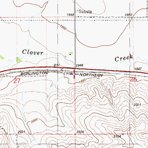 Topographic Map of Clover (historical), MT