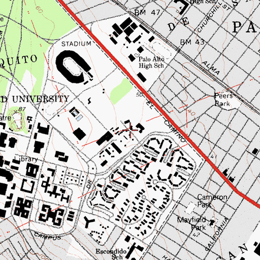 Topographic Map of Stanford Auxiliary Library, CA
