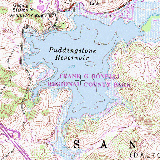 Topographic Map of Frank G Bonelli Regional County Park, CA