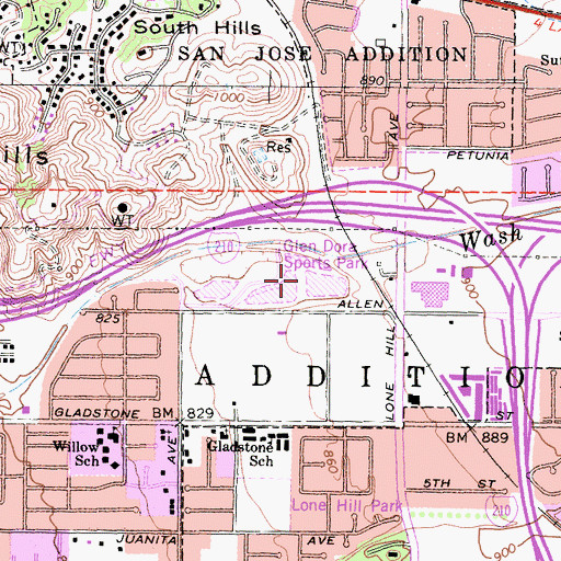 Topographic Map of Glen Dora Sports Park, CA
