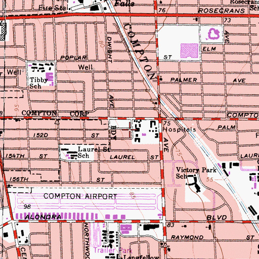 Topographic Map of Compton Sanitarium (historical), CA