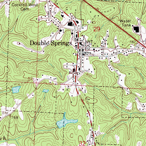 Topographic Map of Double Springs Post Office, AL