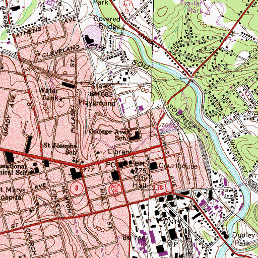Topographic Map of Central Baptist Church, GA