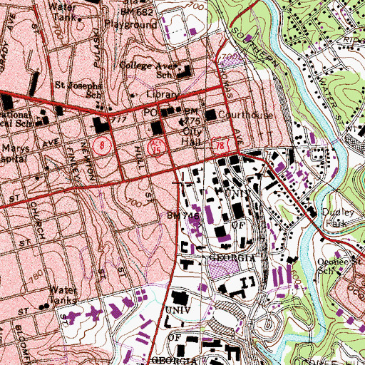 Topographic Map of Meigs Hall, GA
