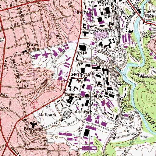 Topographic Map of Rutherford Hall, GA