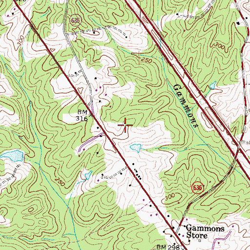 Topographic Map of Three Oaks, VA
