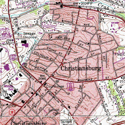 Topographic Map of East Main Street Historic District, VA
