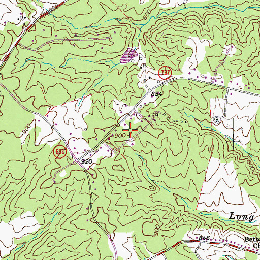 Topographic Map of Long Mountain Estates, VA
