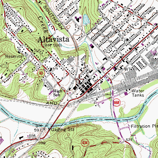 Topographic Map of Staunton River Memorial Library, VA