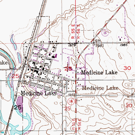 Topographic Map of Medicine Lake Memorial Park, MT
