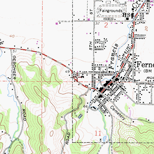 Topographic Map of Ferindale Elementary School, CA