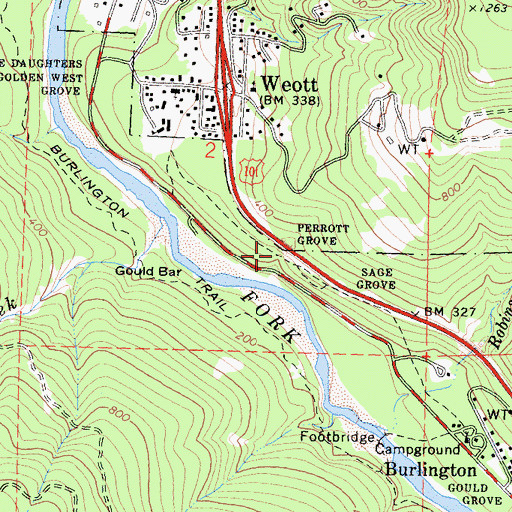 Topographic Map of Burlington-Weott Trail, CA