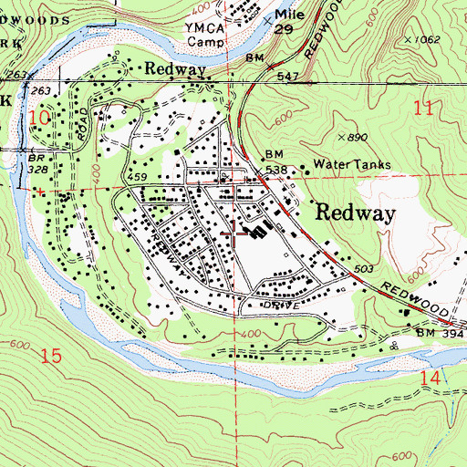 Topographic Map of Redway Elementary School, CA