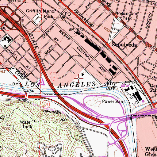 Topographic Map of Grand Central Air Terminal (historical), CA