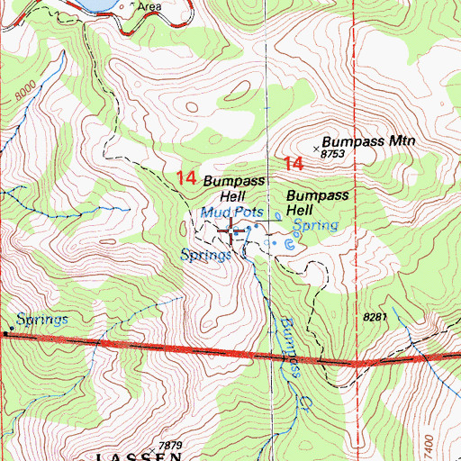 Topographic Map of Bumpass Hot Springs, CA