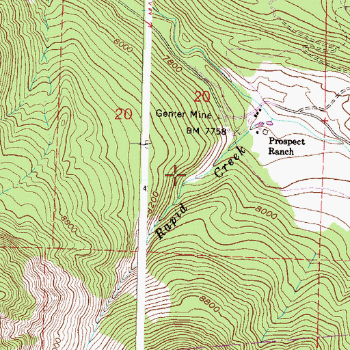 Topographic Map of Rapid Creek Mine, CO