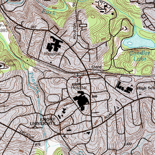 Topographic Map of Means Hall, GA