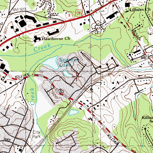 Topographic Map of Sarann Woods, GA