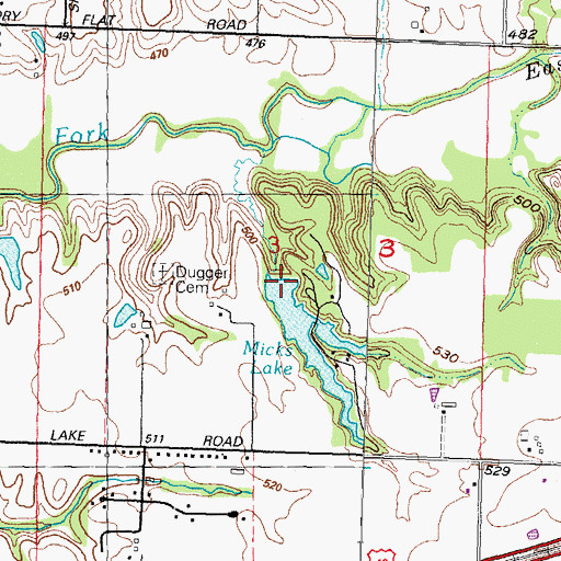 Topographic Map of Micks Lake Dam, IL